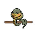 Cute little cobra snake cartoon on tree branch Royalty Free Stock Photo