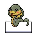 Cute little cobra snake cartoon with blank sign Royalty Free Stock Photo