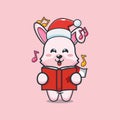 Cute christmas bunny rabbit sing a song cartoon vector illustration. Royalty Free Stock Photo