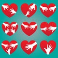 Helping hands and heart icons logo vector design. Royalty Free Stock Photo