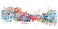 Colorful musical promotional poster with musical notes and leaves isolated vector illustration. Artistic background for live conce