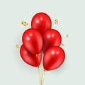 Balloons on a white background - Elements of designing realistic balloons with gold ribbons and bows Wall mural Royalty Free Stock Photo