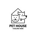 Pet House logo design template. Pet shelter or vet clinic logo design template. Abstract dog, cat and house in outline.