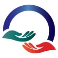 Helping and caring safe hands global world business company vector icon illustration on white background.