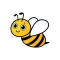 Smiling adorable bee character. Lovely simple design of yellow and black flying bee.