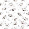 Flying bee black seamless pattern. Happy bumblebee characters. Royalty Free Stock Photo