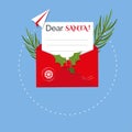 The Christmas concept of a letter to Santa. Paper airplane and postal envelope