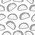 Taco doodle seamless pattern with black and white color