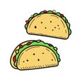 Cute taco vector in colorful doodle style