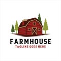 Farmhouse logo concept. Colored template with farm landscape