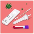 Vector illustration of COVID-19, Antigen test kit ATK on pink background. There are testing equipment nose prongs