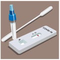 Vector illustration of COVID-19 antigen test kit ATK on brown background, for testing with nose stick display reagent