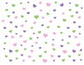 White background vector illustration There are pink, purple, green hearts in different sizes floating all over the floor. Suitable