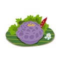 Vector illustration of Thai food Chor Muang placed on banana leaves shadowed vegetables and chili