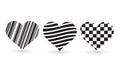 Heart shaped collection, multi style, black, three stars with shadow, placed on a white background.