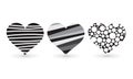 Heart shaped collection multi style black white three stars shadow placed on white background, illustration, vector.