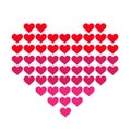 Vector illustration Multiple hearts stacked together to form a big heart in red and pink.