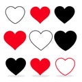 Vector illustration nine hearts Many designs, red, black, white. Suitable for making posters