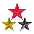 Collection Vector illustration. Three stars, three colors, dimensional, placed on a white Royalty Free Stock Photo