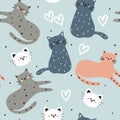 PrintSeamless pattern with cute cartoon cat for fabric print, textile, gift wrapping paper. colorful vector for textile Royalty Free Stock Photo