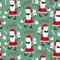 Xmas seamless pattern - Santa Claus in face mask, with toilet papers, and vaccine. Royalty Free Stock Photo