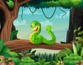 Cartoon green snake on a branch illustration Royalty Free Stock Photo