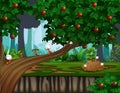 Cartoon of ants colony on the apple tree