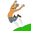 Cartoon young and happy boy jumping high. Royalty Free Stock Photo