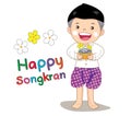 Illustration Vector Songkran Festival Boy holding a bowl of water with roses, frangipani flowers Royalty Free Stock Photo