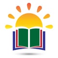 Bright education book care sun library success collage academy university school logo design isolated on white background Royalty Free Stock Photo