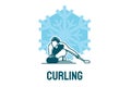 Curling sport vector line icon. sportman with curling stones, equipment sign.