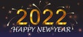 Happy new year 2022 golden numbers and fireworks vector design.