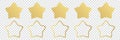 Five gold star product quality rating. Golden star vector icons. Stars in modern simple with shadow - stock vector Royalty Free Stock Photo