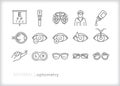 Optometry icon set for an annual exam to check eye health and vision