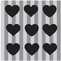 Illustration vector of nine hearts on a black and white background.