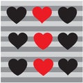 Illustration vector nine hearts three colors on a gray background