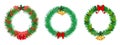 Set of realistic christmas wreath garland ornament isolated or christmas decoration wreath with golden bells and red bow ribbon Royalty Free Stock Photo