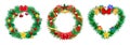 Set of realistic christmas wreath garland ornament isolated or christmas decoration wreath with golden bells and red bow ribbon Royalty Free Stock Photo