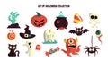 Seamless pattern with cartoon Halloween attributes.