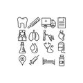 Medical icons set outline hospitel room