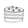 Hand-drawn cake with marshmallows in the doodle style. A simple vector image for coloring books, the Internet, messages, cafe or r