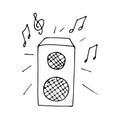 Vector column of a musical speaker. Loud music and sheet music. Doodle.