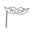 A doodle mask for a holiday. The masquerade mask icon. hand-drawn doodle style. Vector, minimalism, sketch. Holiday, Christmas, Pa