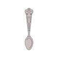 Tea time concept. Hand drawn cute teaspoon decorated with ornament, stainless steel doodle spoon Royalty Free Stock Photo