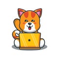 Cute cat with laptop cartoon illustration Royalty Free Stock Photo