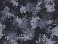 Grunge urban camouflage, black modern fashion design. Dirty brush stroke camo military seamless pattern. Vector
