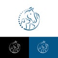 Horse, Dog and Cat symbols in a round logo in line art style vector illustration. Veterinary logo with cat, horse and dog heads in Royalty Free Stock Photo