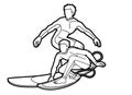 Group of Surfer Action Surfing Sport Players Cartoon Graphic Vector