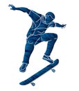 Skateboard Player Extreme Sport Skateboarder Action Cartoon Graphic Vector Royalty Free Stock Photo