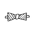 Doodle bow tie. Vector illustration. The icon of the black outline of a bow tie isolated on a white background. Part of the festiv Royalty Free Stock Photo